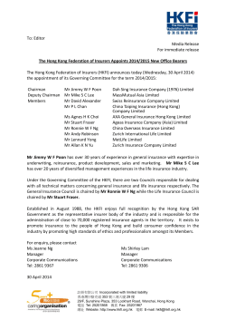 The Hong Kong Federation of Insurers Appoints 2014/2015 New
