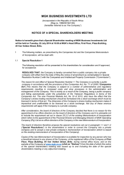 Notice of a Special Shareholders Meeting