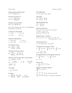 Math 250A Formula Sheet Alternate Form of Dot Product u ⋅ v = u v