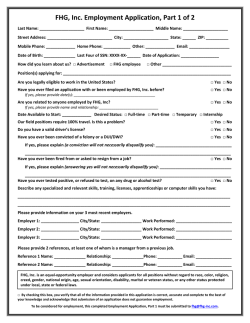 FHG, Inc. Employment Application, Part 1 of 2