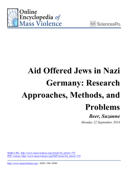 Aid Offered Jews in Nazi Germany: Research Approaches, Methods