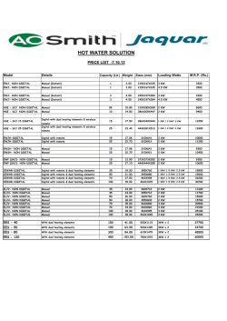 JAQUAR water heater pricelist only