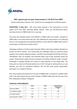 NOL reports year-on-year improvement in 1Q 2014 Core EBIT