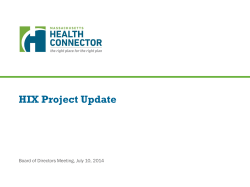 HIX Project Update - Massachusetts Health Connector