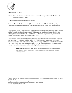 Guidance for QHP Issuers in the Individual Market FFM Regarding