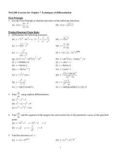 1 MA1200 Exercise for Chapter 7 Techniques of Differentiation First