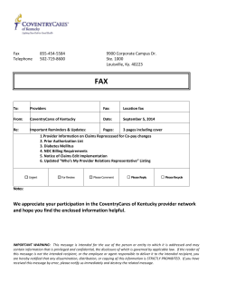 Fax Blast 9.5.14 - Coventry Medicaid Kentucky