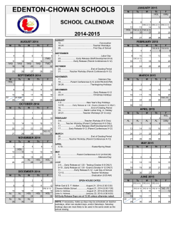 2014 - 2015 School Calendar - Edenton