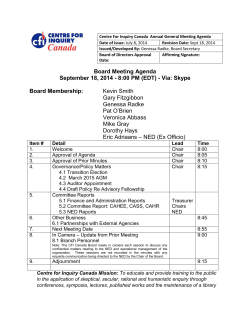 Board Meeting Agenda September 18, 2014 - 8:00 PM (EDT)