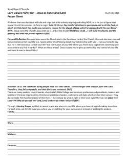 Jesus as Functional Lord Prayer Sheet