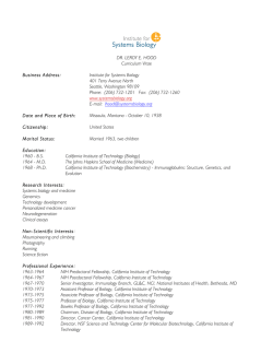 DR. LEROY E. HOOD Curriculum Vitae Business Address: Institute