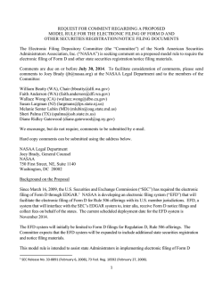 EFD Model Rule Cover Memo and Rule Posted for Public