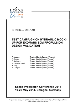 SP2014 – 2967994 TEST CAMPAIGN ON HYDRAULIC