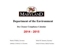 Dry Cleaner Compliance Calendar for 2014 - 2015