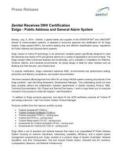140707 Zenitel Receives DNV Certification for Exigo Public Address