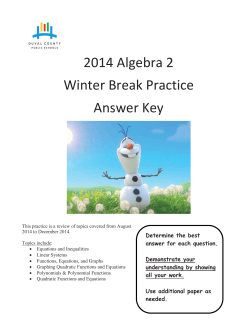 2014 Algebra 2 Winter Break Practice Answer Key