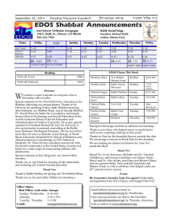 EDOS Shabbat Announcements - East Denver Orthodox Synagogue