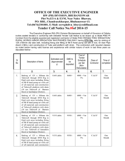 OFFICE OF THE EXECUTIVE ENGINEER Tender Call Notice