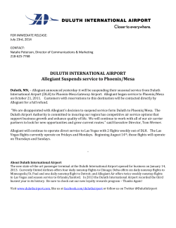 Allegiant Suspends Service - Duluth International Airport