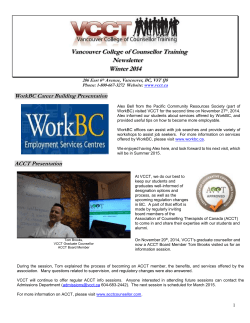 Vancouver College of Counsellor Training Newsletter Winter 2014