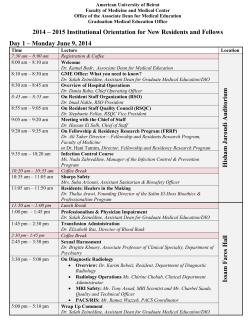 2014 – 2015 Institutional Orientation for New Residents and Fellows