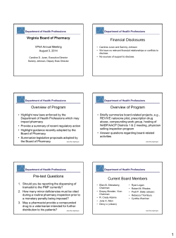 Board of Pharmacy Presentation Update on Regulatory Programs