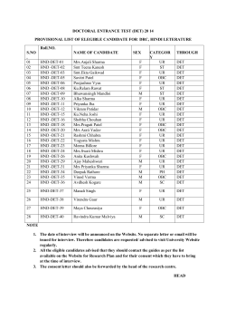 DOCTORAL ENTRANCE TEST (DET) 20 14 PROVISIONAL LIST OF