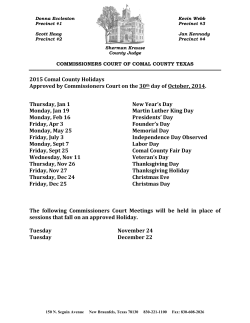 2015 Comal County Holidays Approved by Commissioners Court on