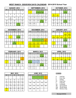 Odd/Even Day Schedule - West Ranch High School