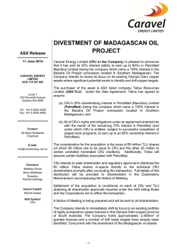 DIVESTMENT OF MADAGASCAN OIL PROJECT