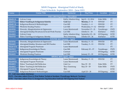 Aboriginal Field of Study Class Schedule: September 2014