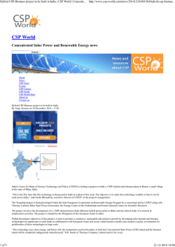 Hybrid CSP-Biomass project to be built in India | CSP World