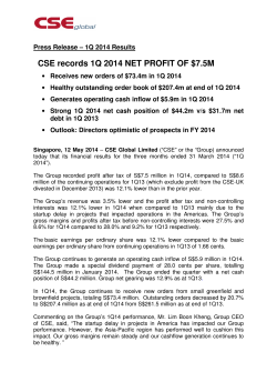 CSE records 1Q 2014 NET PROFIT OF $7.5M