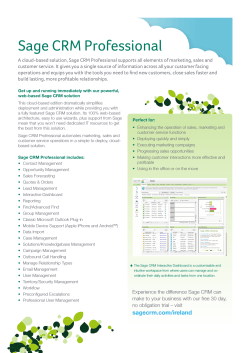 Sage CRM Professional Full Features Data Sheet
