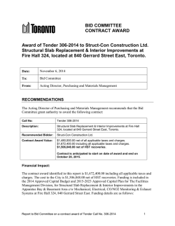 BID COMMITTEE CONTRACT AWARD Award of