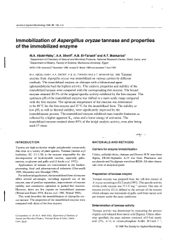 Immobilization of Aspergillus oryzae tannase and properties of the
