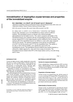 Immobilization of Aspergillus oryzae tannase and properties of the