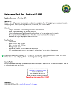 Buttonwood Park Zoo - ZooCrew CIT 2015 Deadline: January 30