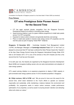 CIT wins Prestigious Solar Pioneer Award for the Second Time