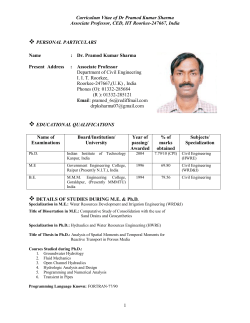 Curriculum Vitae of Dr Pramod Kumar Sharma Associate Professor