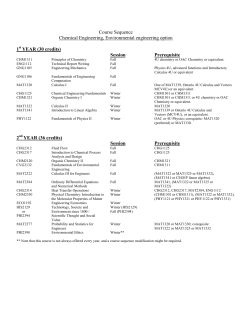 2014-2015 Course Sequence for Chemical Engineering