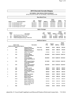 2015 Corvette Pricing Schedule