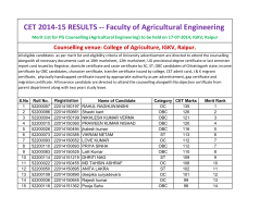 CET 2014-15 RESULTS -- Faculty of Agricultural Engineering
