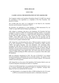 MEDIA RELEASE 8 JULY 2014 CALDB CANCELS THE