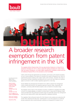 A broader research exemption from patent infringement in the UK