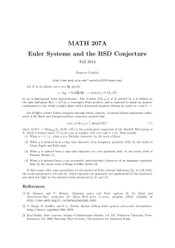 MATH 207A Euler Systems and the BSD Conjecture