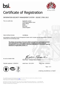 ISO/IEC 27001:2013 - Certificate of Registration (PDF)