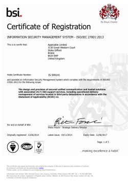 ISO/IEC 27001:2013 - Certificate of Registration (PDF)