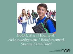 BoQ Critical Element: Acknowledgement / Reinforcement System