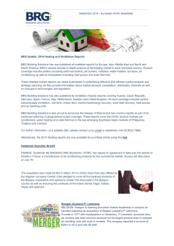 September 2014 - European HVAC Newsletter BRG Update: 2014